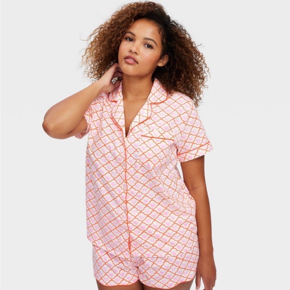 Roller Rabbit x Target Women’s Pink Geometric Heart Cotton Pajama Set, Size L